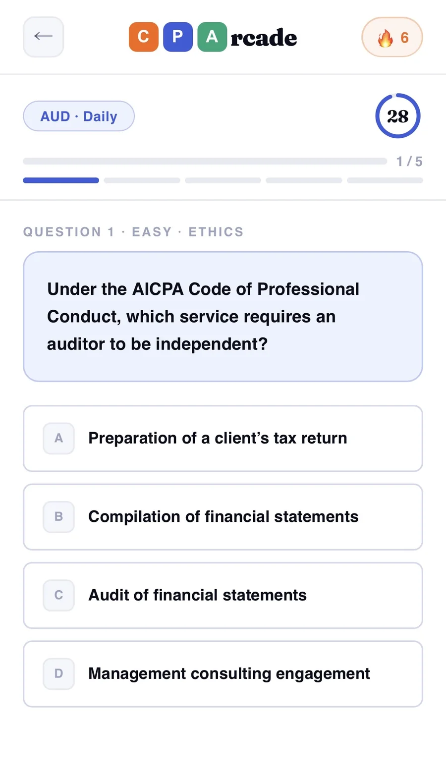 Daily Challenge question screen